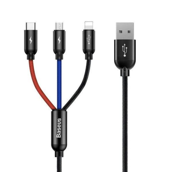 Baseus Snelle USB-kabel 3in1 Type C/Lightning/Micro 3A 1,2M - Zwart