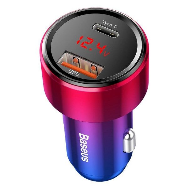 Basues Magische Auto Oplader USB + USB-C QC 4.0 PD 45W (Rood+Blauw)