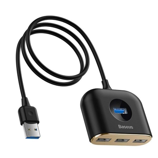 Baseus Vierkant Ronde USB Adapter, HUB USB 3.0 naar 1x USB 3.0 + 3x USB 2.0.1m (Zwart)