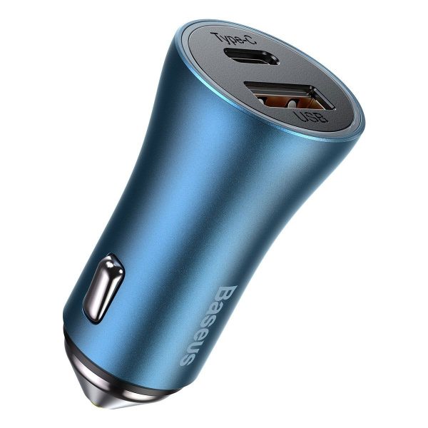 Baseus Gouden Contactpersoon Pro Auto Oplader, USB + USB-C, QC4.0+, PD, SCP, 40W (blauw)