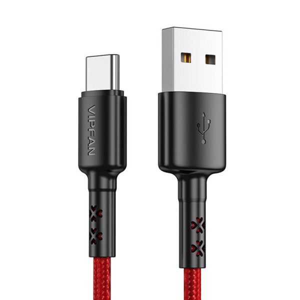 USB naar USB-C kabel Vipfan X02, 3A, 1.8m (rood)