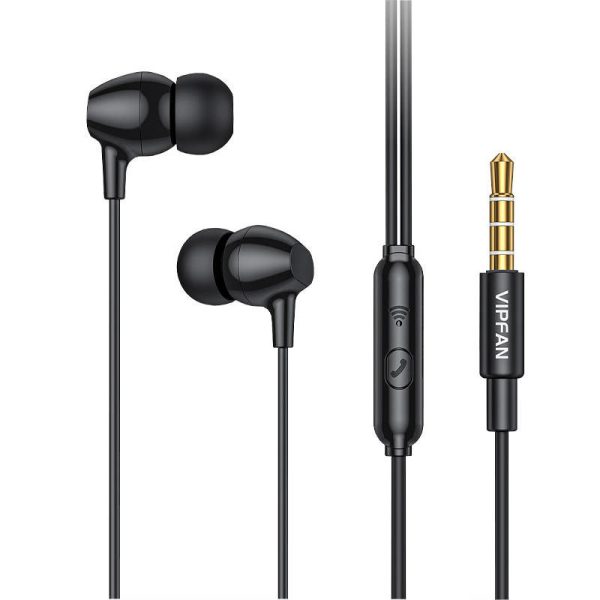 Vipfan M16 Wired In-Ear Headphones with 3.5mm Jack, 1 Meter Cable (Black)