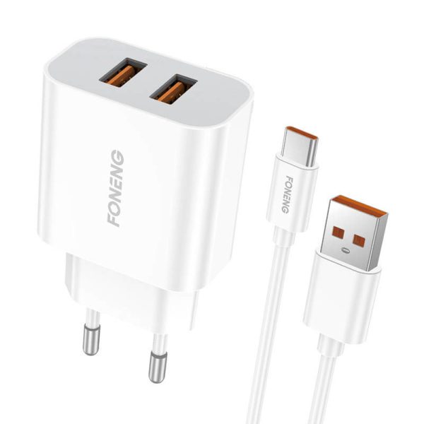 Foneng 2x USB EU45 Fast Charger with USB Type C Cable