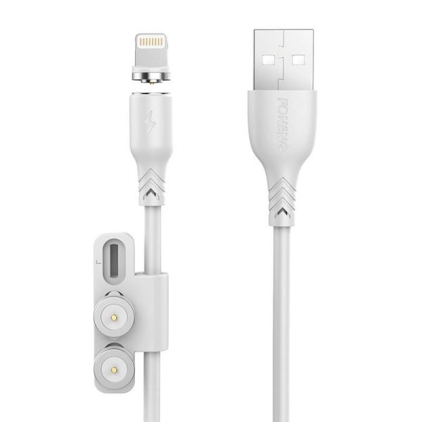 Foneng X62 3-in-1 Magnetic USB to USB-C/Lightning/Micro USB Cable, 2.4A, 1m (White)