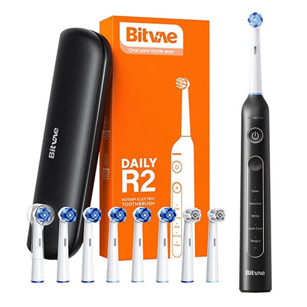 Bitvae R2 Sonic Toothbrush with Tips Set and Travel Case (Black)