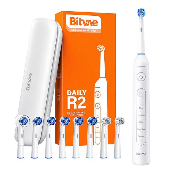 Bitvae R2 Sonic Toothbrush with Tip Set and White Travel Case