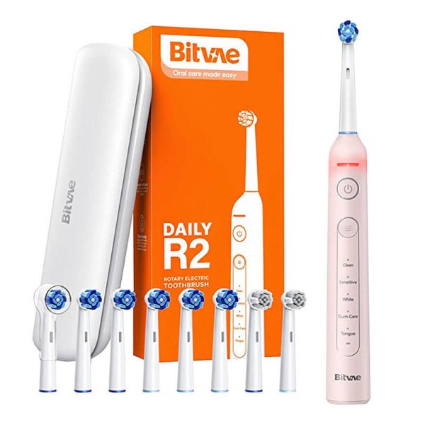 Bitvae R2 Sonic Toothbrush with Tips Set and Travel Case (Pink)