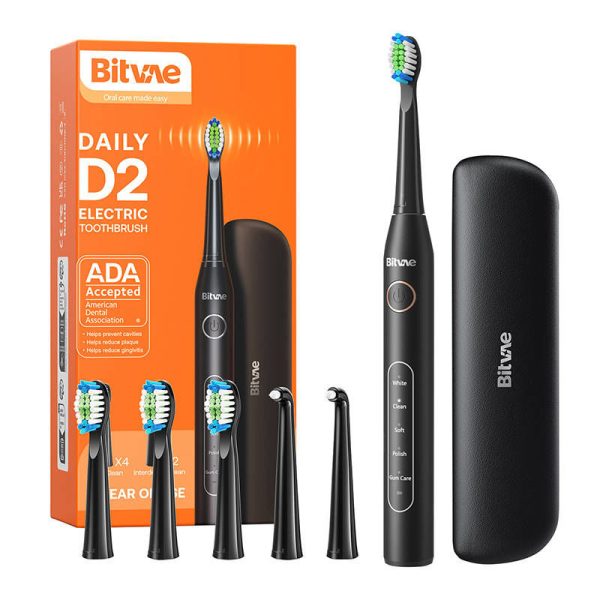 Sonic Electric Toothbrush with Replacement Tips, Travel Case and Charger (Black)