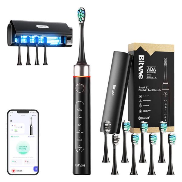 Sonic Toothbrush S2+HD2 with App, Tip Set, Travel Case, and UV Sterilizer (Black)