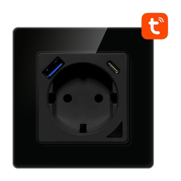 Avatto N-WOT10-USB-B Smart WiFi Wall Socket with TUYA USB USB-C (Black)