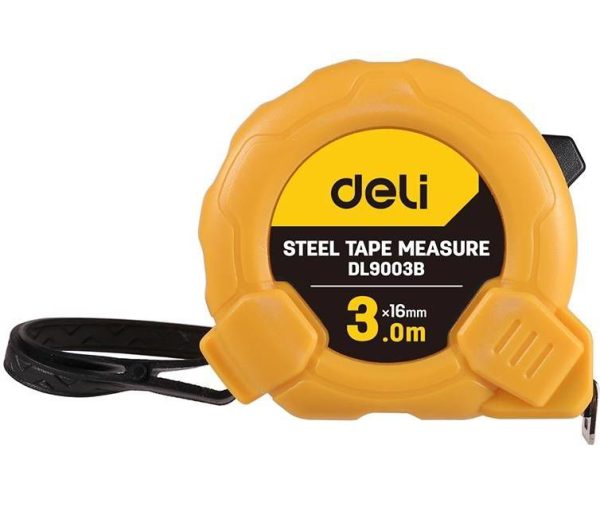 Deli Tools EDL9003B Steel Measuring Tape, 3m/16mm (Yellow)