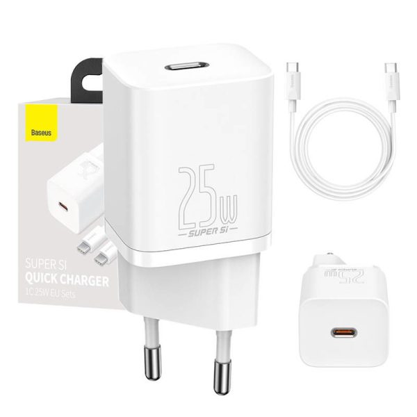 Baseus 25W Super Si Quick USB-C Charger with 1m USB-C Cable (White)