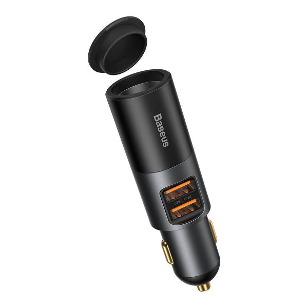 Baseus "Share Together" 120W Car Charger with Cigarette Lighter Expansion Port and 2x USB Ports (Gray)