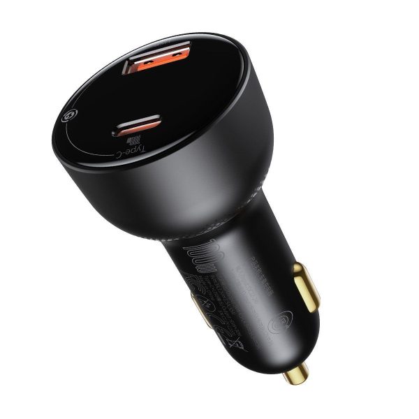 Baseus Superme Car Charger with USB, USB-C, and 100W Output (Black)