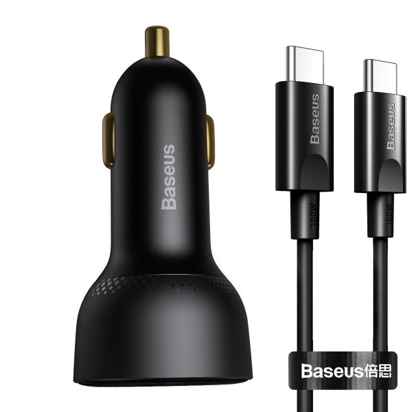 Baseus Superme 100W Car Charger with USB, USB-C and USB-C Cable (Black)