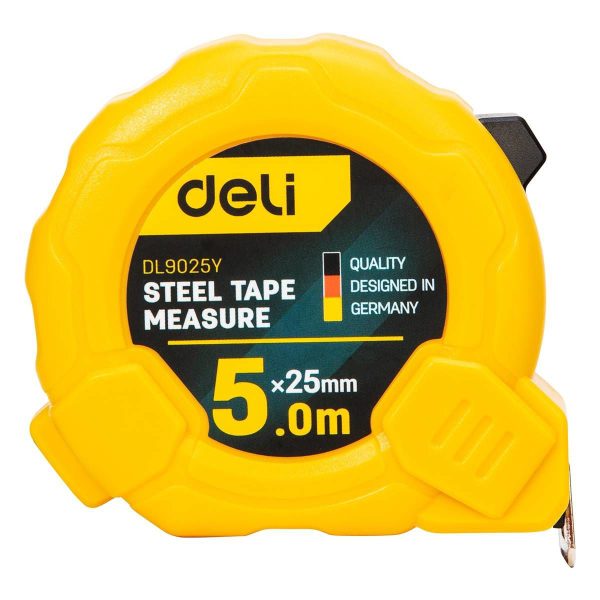 Deli Tools EDL9025Y 5m/25mm Steel Measuring Tape (Yellow)