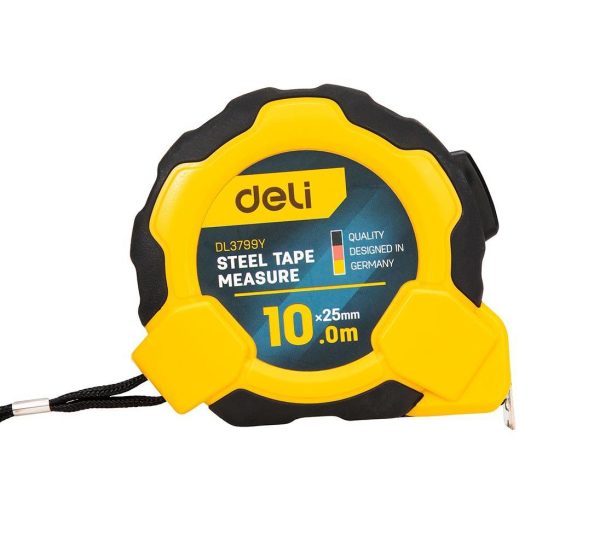 Deli Tools EDL3799Y Yellow 10m/25mm Steel Measuring Tape