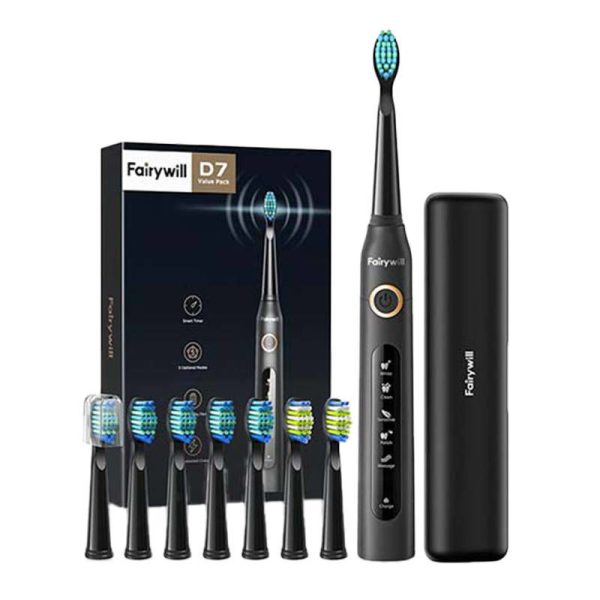 FairyWill FW-507 Plus Sonic Toothbrush with Headset and Case (Black)