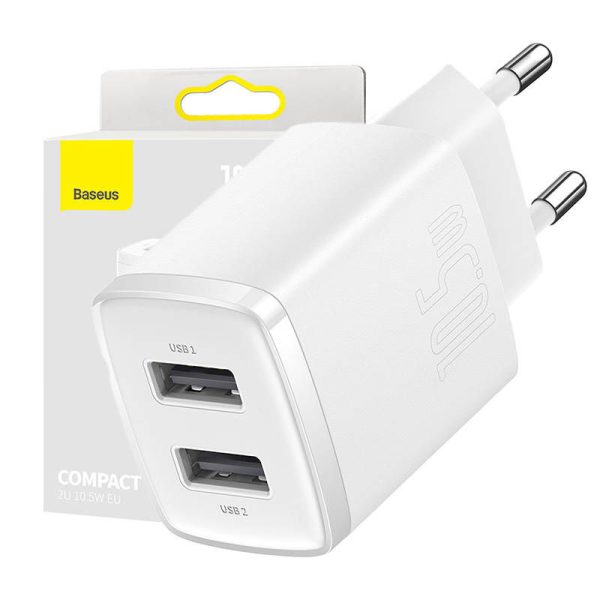 Baseus 10.5W Compact 2-Port Quick Charger (White)