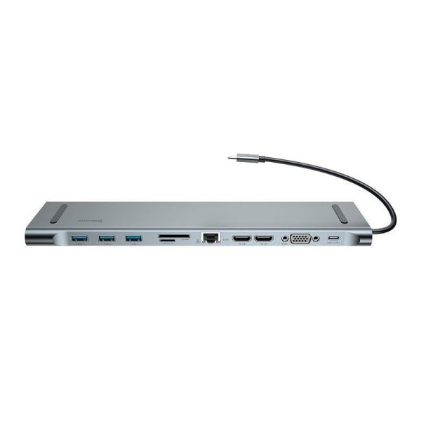 Baseus Enjoyment Series Multi-functional Type-C intelligent HD HUB（PD/HD4K*2/VGA/RJ45/SD/TF/USB*3/Audio*1/Stand)Dark gray