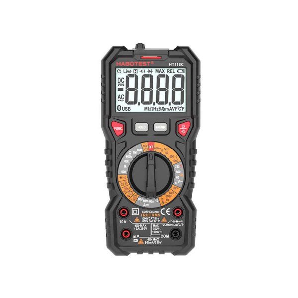 Digital Multimeter with Flashlight Habotest HT118C, True RMS, NCV, battery testing