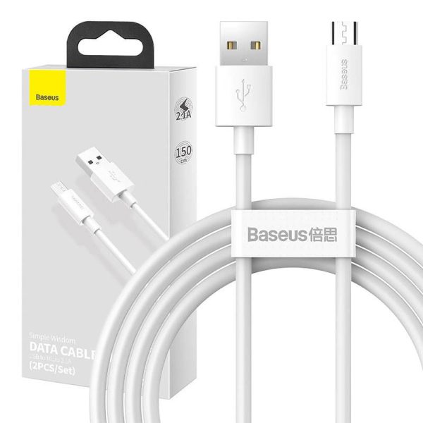 Baseus Simple Wisdom Data Cable Kit USB to Micro 2.1A (2PCS/Set) 1.5m White