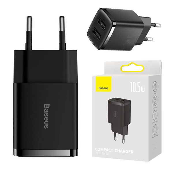 Baseus Compact Quick Charger, 2x USB, 10.5W (black)