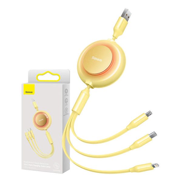 Baseus Bright Mirror 2, USB 3-in-1 cable for micro USB / USB-C / Lightning 3.5A 1.1m (Yellow)