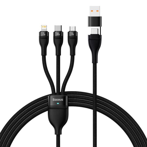 3in1 USB cable Baseus Flash Series 2, USB-C + micro USB + Lightning, 100W, 1.2m (black)