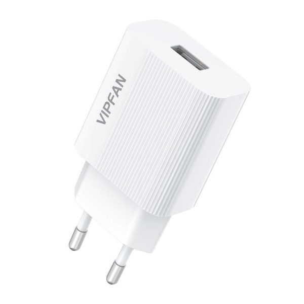 Wall charger VFAN E01, 1x USB, 2.4A (white)