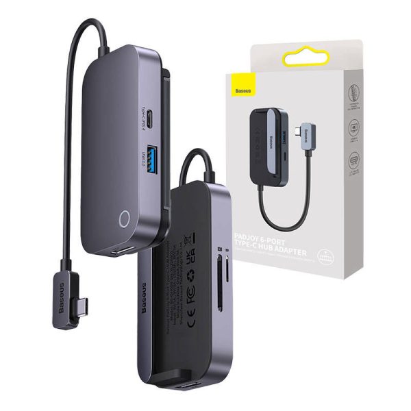 Hub 6in1 Baseus PadJoy Series USB-C to USB 3.0 + HDMI + USB-C PD + jack 3.5mm + SD/TF (Grey)