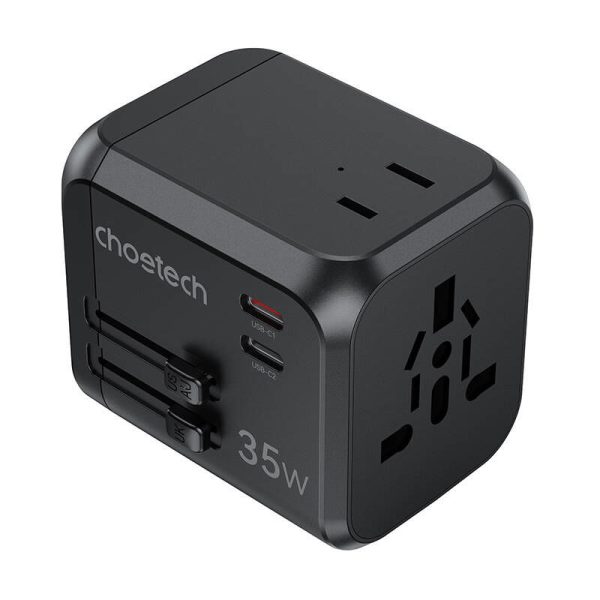 Choetech PD5008 travel charger, 3xUSB-A, 2xUSB-C, GaN, 35W, US/EU/UK/AU (black)