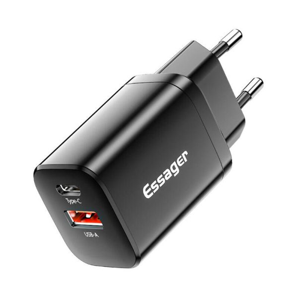 Wall Charger USB-C+USB-A 30W Essager PD+QC (black)