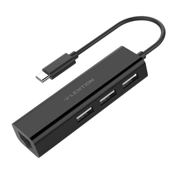 Lention Hub USB-C to 3x USB 2.0 + Ethernet Adapter (black)