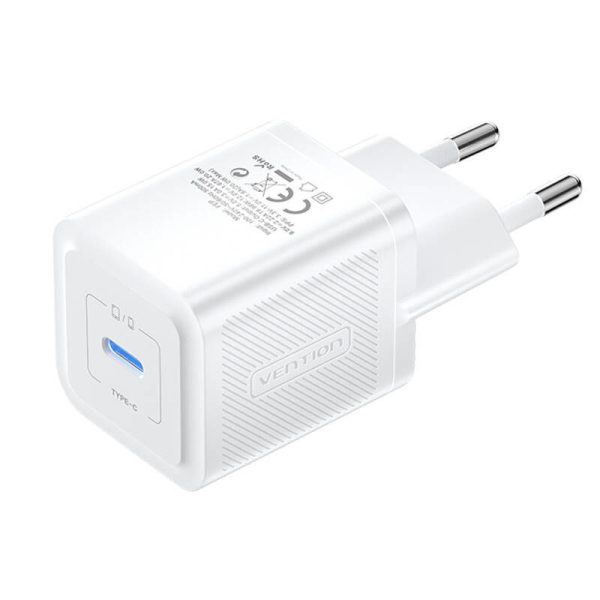 Wall charger, Vention, FEPW0-EU, USB-C, 20W, GaN (white)