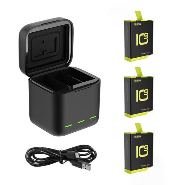 3-slot charger box Telesin for GoPro Hero 9 / Hero 10 / 11/ 12 + 3 batteries (GP-BNC-902-B)