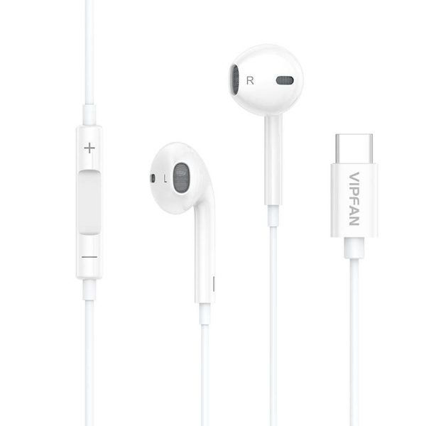 Wired in-ear headphones VFAN M14, USB-C, 1.1m (white)