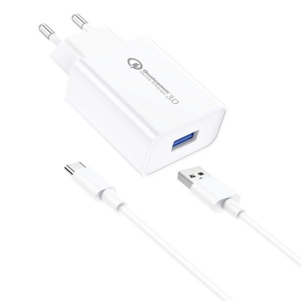 Foneng EU13 Wall Charger + USB to USB-C Cable, 3A (White)