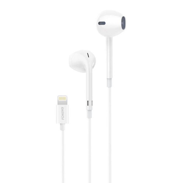 Foneng T28 Wired Earphones, Lightning, with remote Control (White)