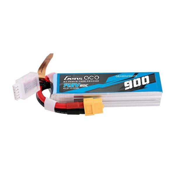 Lipo Gens Ace 900mAh 14.8V 80C 4S1P battery with XT60 connector