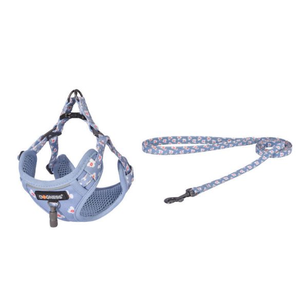 Dogness walking set leash 1,5m +harness for dog (light blue)