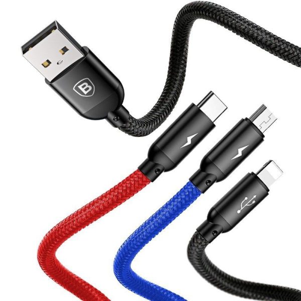 Baseus Snelle USB-kabel 3in1 Type C/Lightning/Micro 3A 1,2M - Zwart