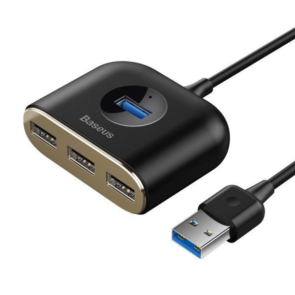 Baseus Vierkant Ronde USB Adapter, HUB USB 3.0 naar 1x USB 3.0 + 3x USB 2.0.1m (Zwart)