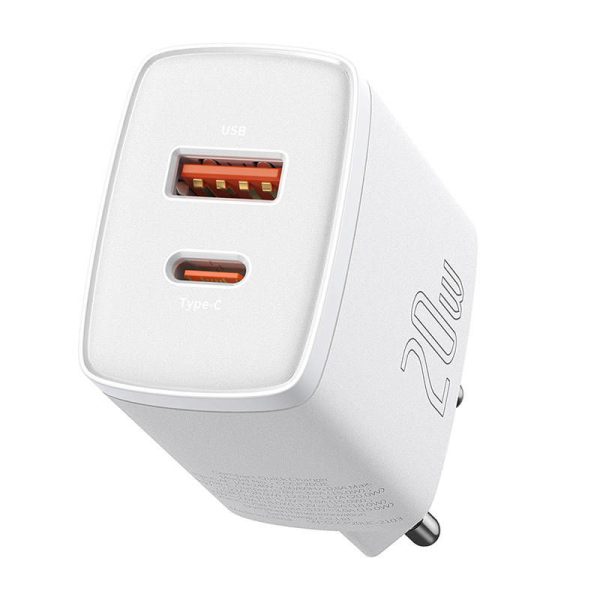 Baseus 20W Compact Quick USB and USB-C Charger (White)