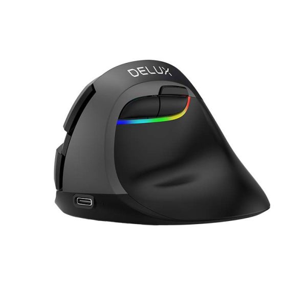 Wireless Vertical Mouse Delux M618Mini BT+2.4G RGB 4000DPI (Iron Gray)