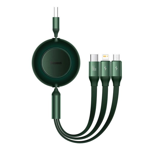 Baseus Bright Mirror 3, USB 3-in-1 cable for micro USB / USB-C / Lightning 66W / 2A 1.1m (Green)