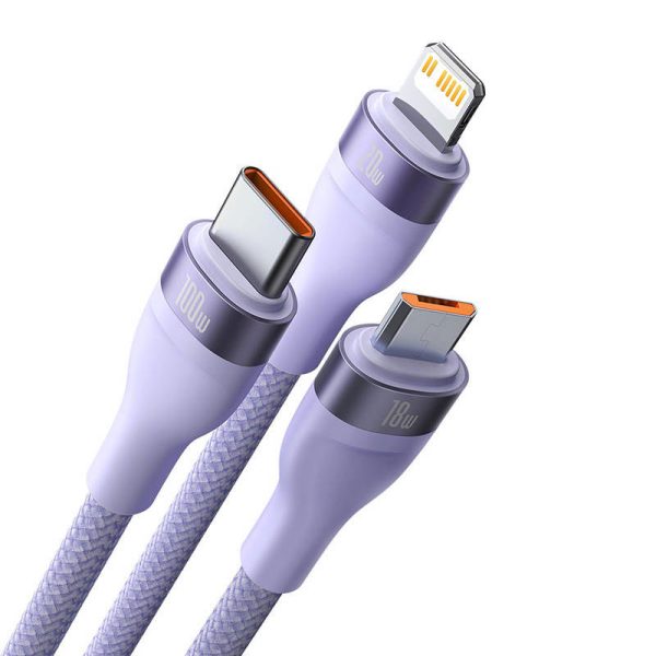 3in1 USB cable Baseus Flash Series 2, USB-C + micro USB + Lightning, 100W, 1.2m (purple)