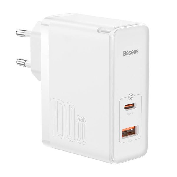 Wall charger Baseus GaN5 Pro USB-C + USB, 100W + 1m cable (white)