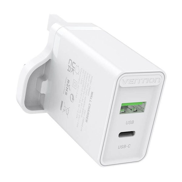 USB-A, USB-C Wall Charger Vention FBBW0-UK 18W/20W UK White