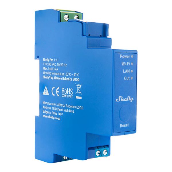 DIN Rail Smart Switch Shelly Pro 1 with dry contacts, 1 channe;